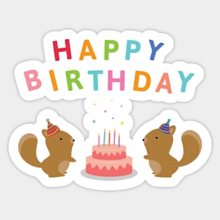 Happy Birthday Cake Celebrating with Cute Squirrels Sticker